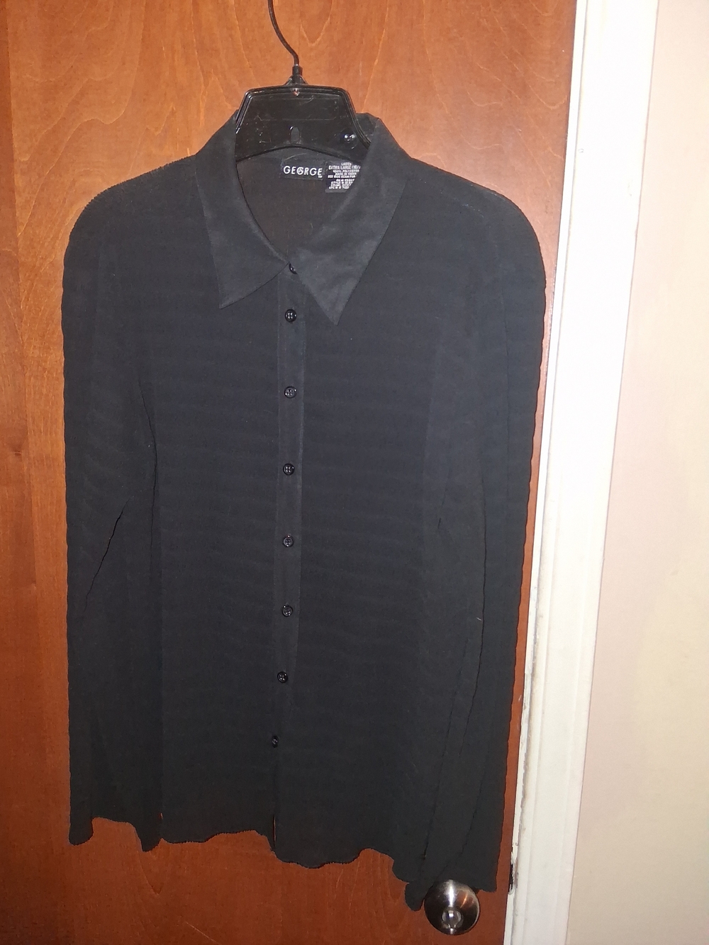 George Black Long-Sleeve Sheer Button-Up Shirt